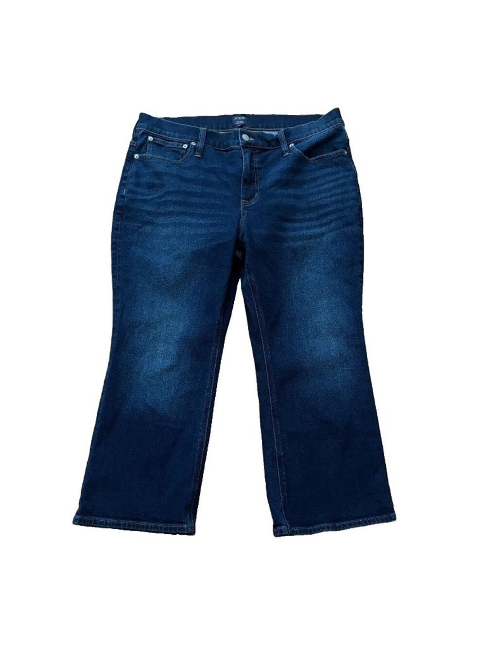 J. Crew Mid-Rise Flare Crop Jeans Petite 33P Medium Wash Blue Stretch